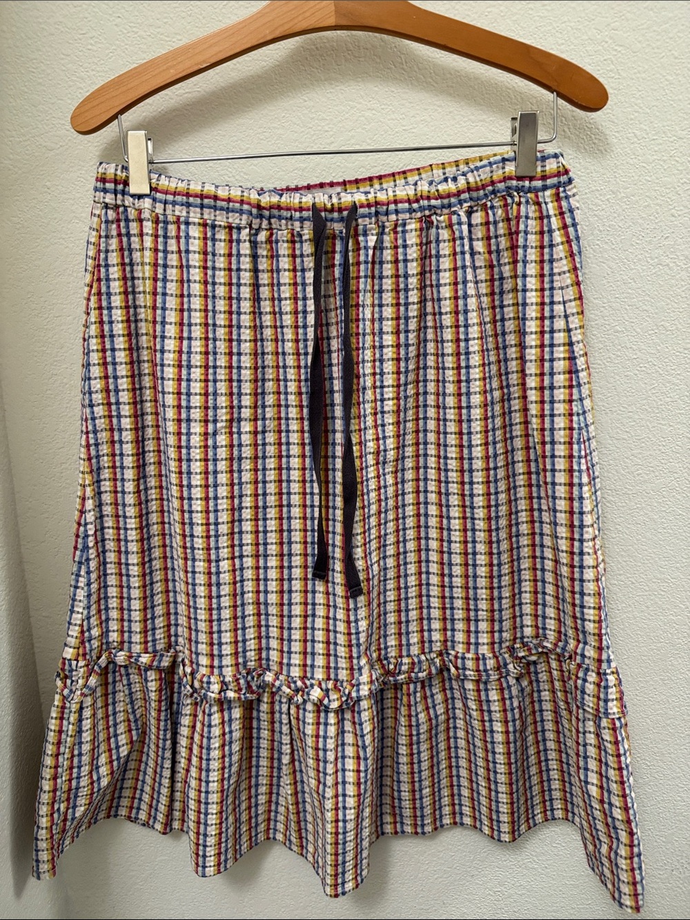 LOFT Multicolor Vertical-Stripe Ruffle Hem Drawstring Skirt